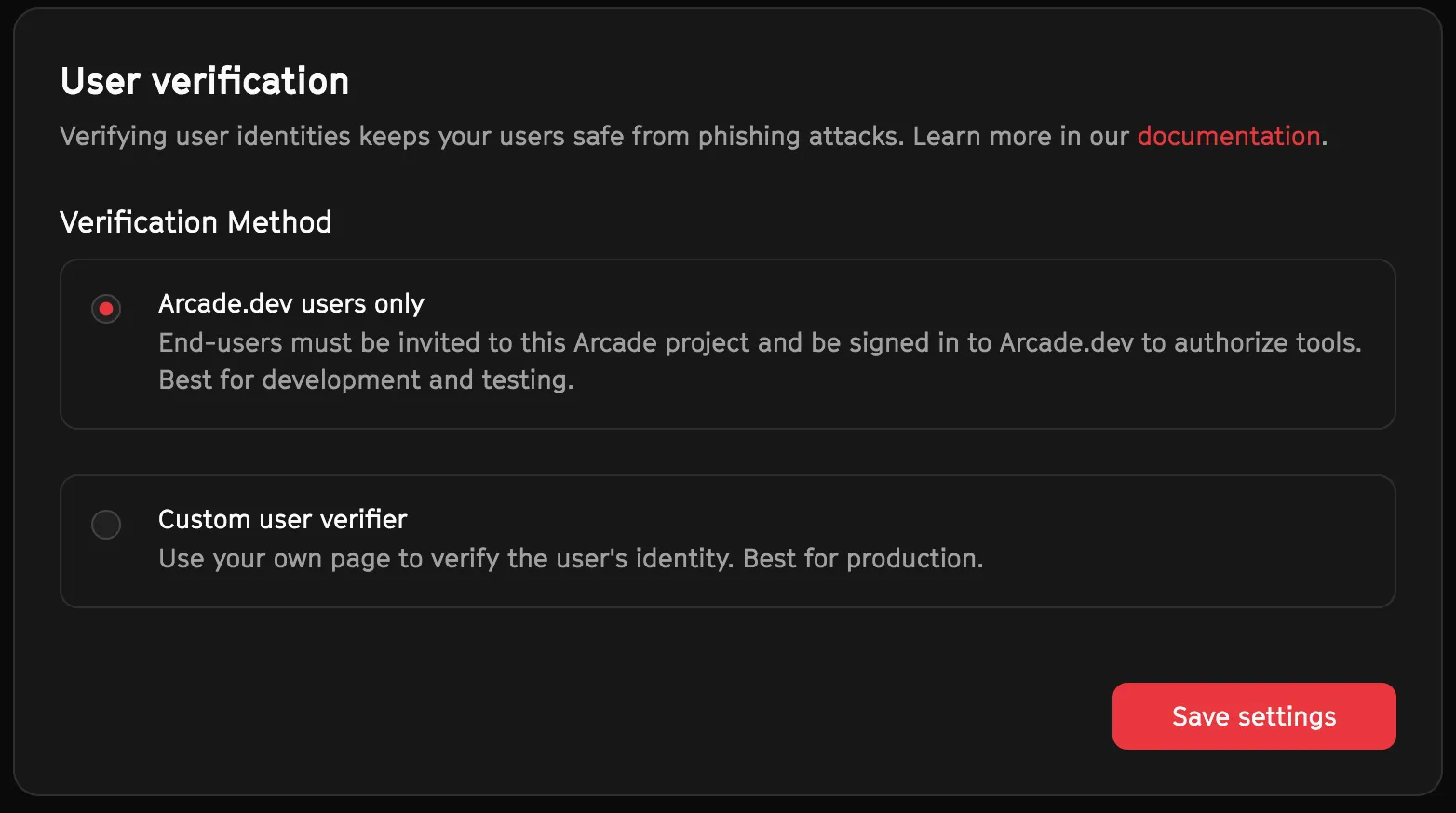 Diagram of Arcade's two user-verification options during the authorization flow