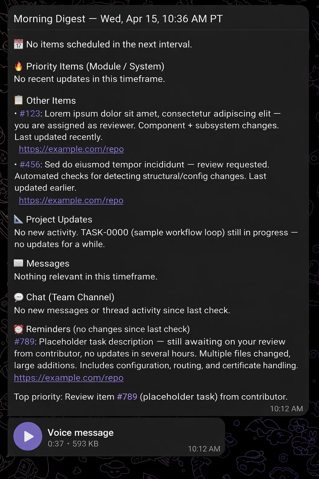 Telegram Morning Digest — the hourly voice briefing my Arcade.dev agent pushes to Telegram